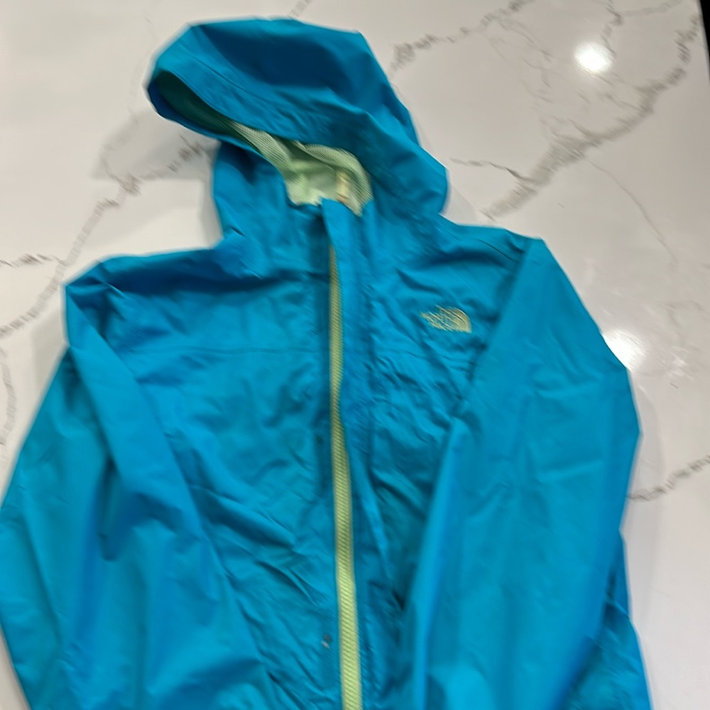 North Face Girls Raincoat in turquoise, size Large (14/16)